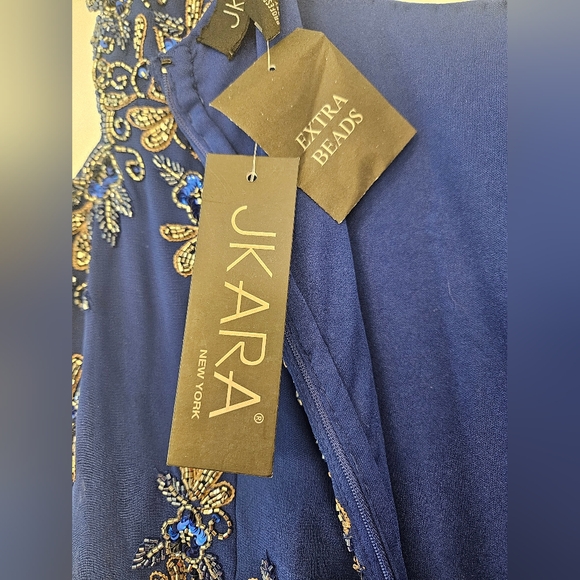 Women’s Formal Dress Size 14 P JKara Gown Beaded Sequins Floral Short Sleeve - Picture 7 of 11